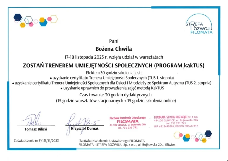 Bożena Chwila - warsztaty zostań trenerem umiejętności społecznych